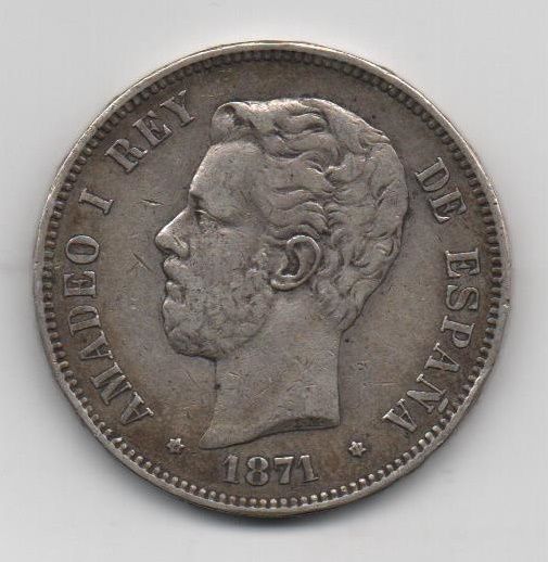 AMADEO I DEL AÑO 1871 *71 DE 5 PESETAS